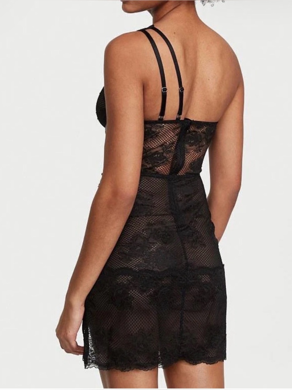 VICTORIA'S SECRET Faux Leather & Fishnet Corset Dress in Black sz large - Picture 2 of 5